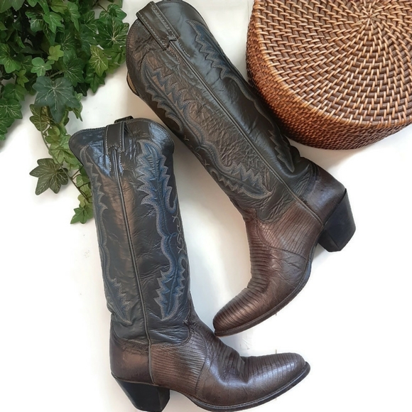 Justin Boots Shoes - Justin leather and lizard grey cowgirl boots